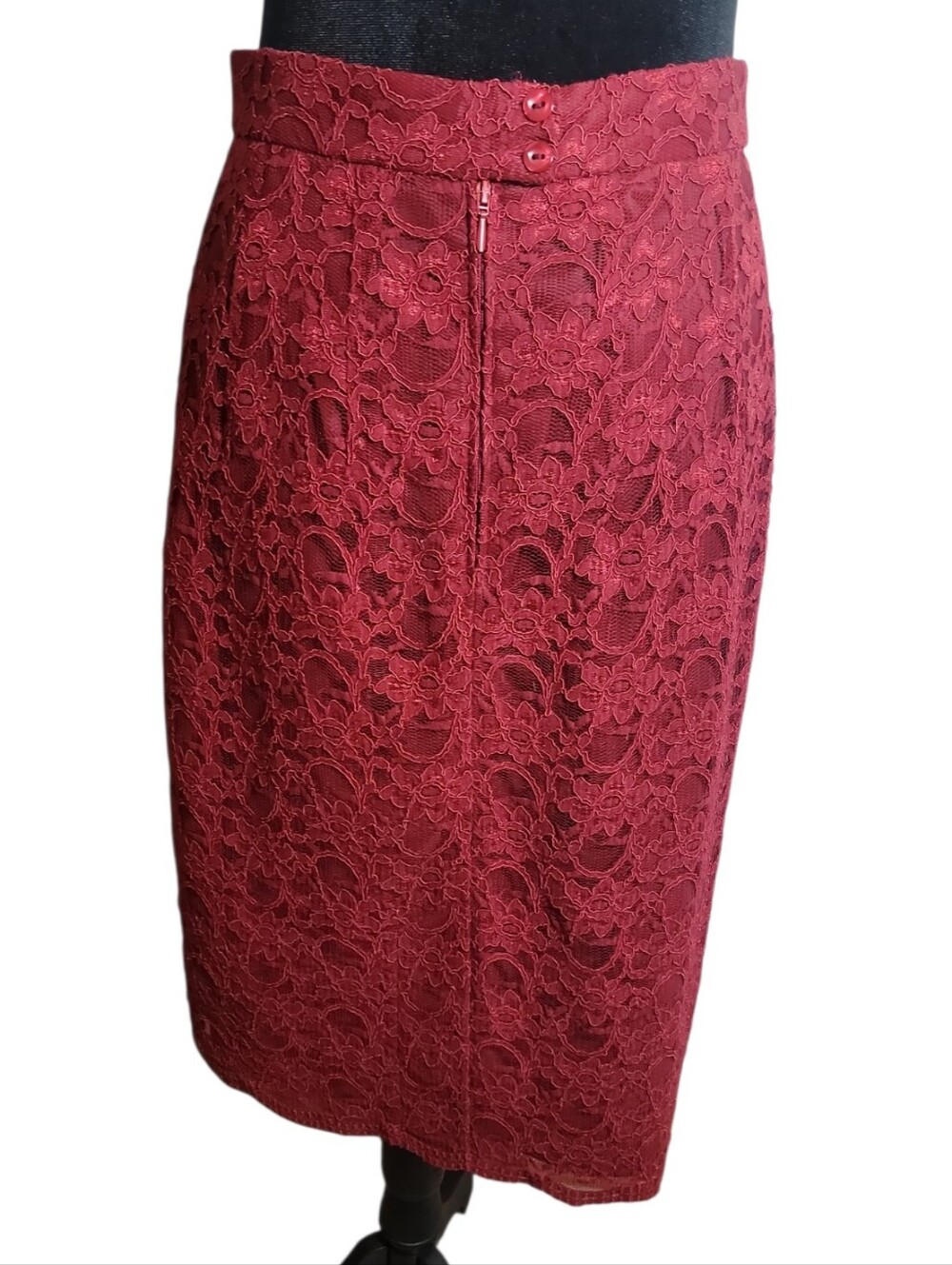 Oleana vintage women's red fliral lace midi pencil skirt size medium - Picture 2 of 8